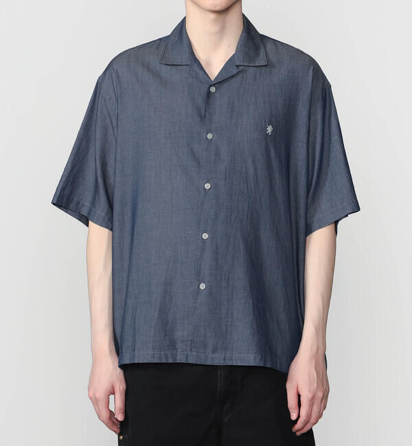 GYMPHLEX「Gymphlex | シアーインディゴ 半袖オープンカラーシャツ MEN」|シャツ・ブラウス|