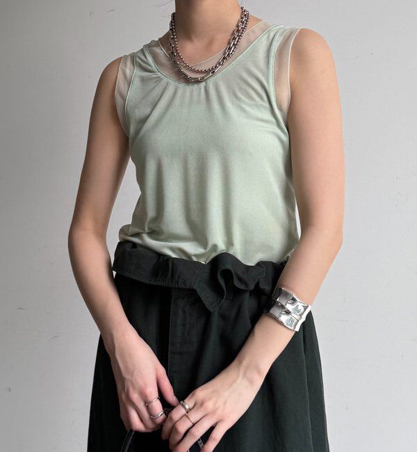  「シアー切替タンク」|Tシャツ・カットソー|グリーン