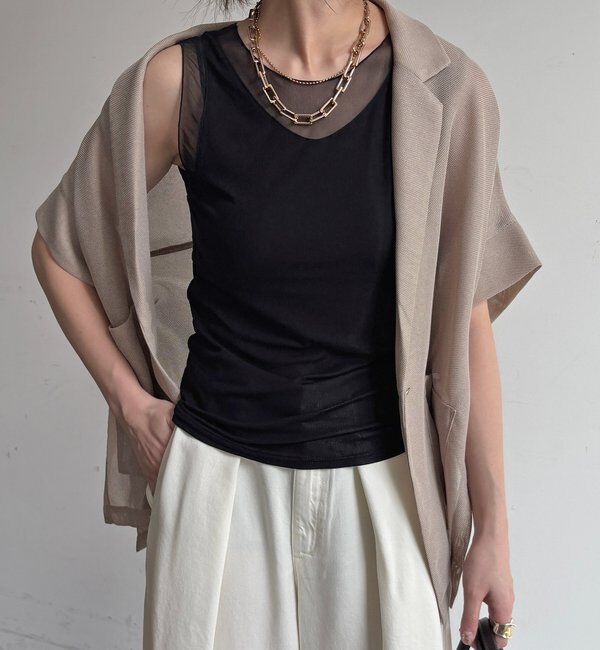  「シアー切替タンク」|Tシャツ・カットソー|ブラック
