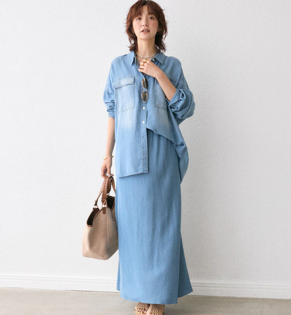  「【セットアップ可/真夏も快適！】ドレーピーデニムシャツ」|シャツ・ブラウス|