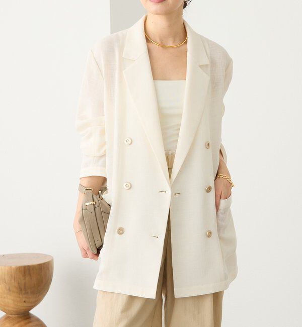  「予約【日除け・冷房避けに】リネンライクメッシュジャケット」|テーラードジャケット|
