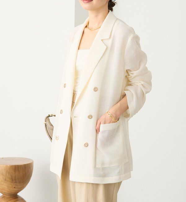  「予約【日除け・冷房避けに】リネンライクメッシュジャケット」|テーラードジャケット|