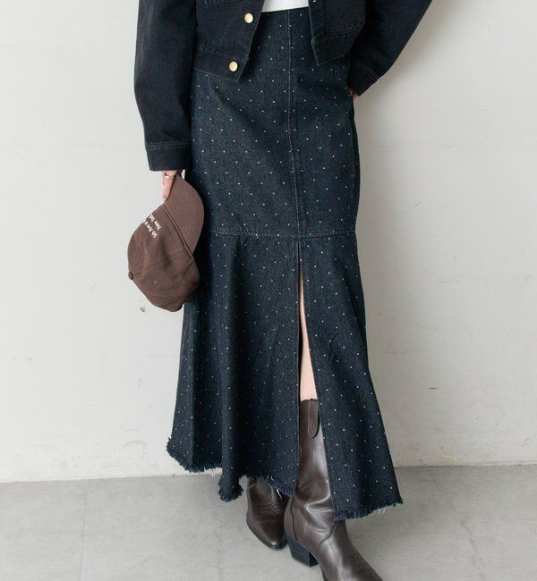  「デニム切替マーメイドスカート」|スカート|ネイビー