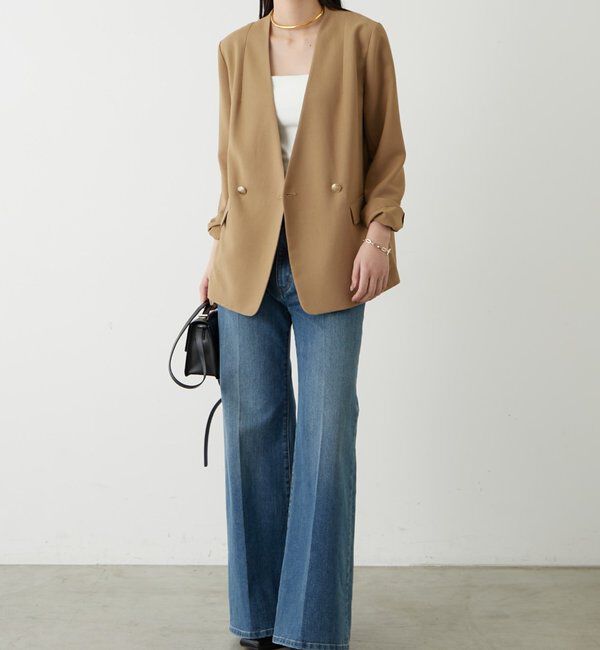  「麻調合繊ノーカラージャケット」|テーラードジャケット|