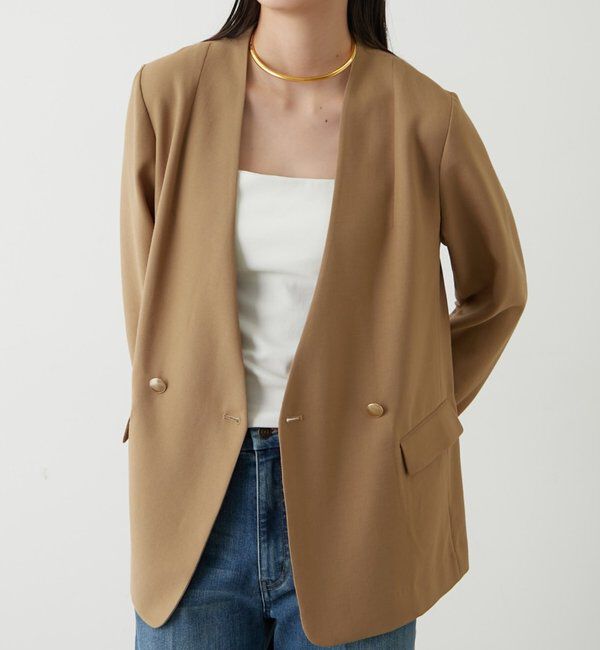  「麻調合繊ノーカラージャケット」|テーラードジャケット|