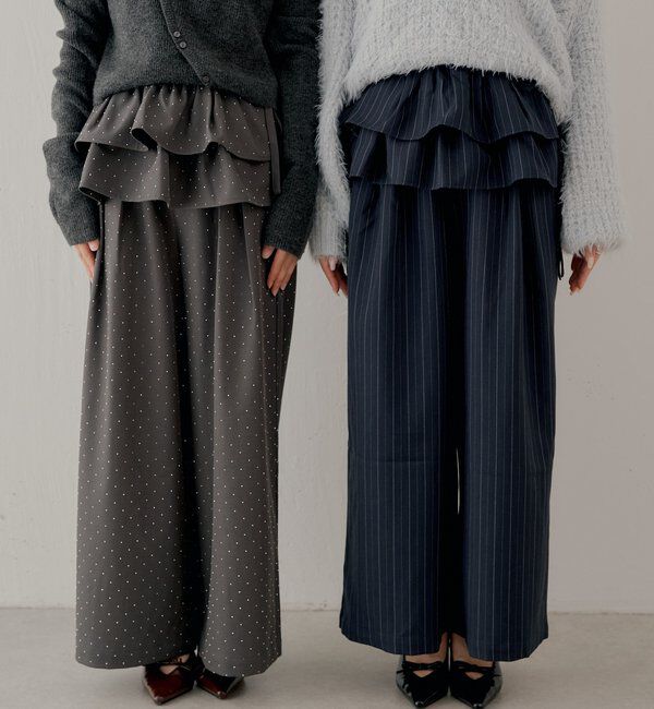  「【SALON by Chico】取り外しフリルルーズラインストーンスラックス」|チノ|