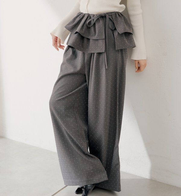  「【SALON by Chico】取り外しフリルルーズラインストーンスラックス」|チノ|