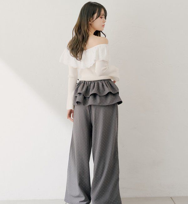  「【SALON by Chico】取り外しフリルルーズラインストーンスラックス」|チノ|