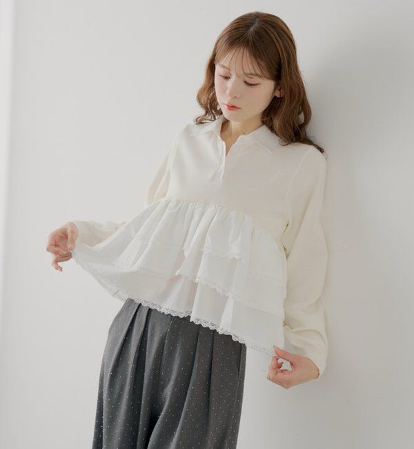  「【SALON by Chico】レースティアードペプラム襟付きニット」|ニット・セーター|