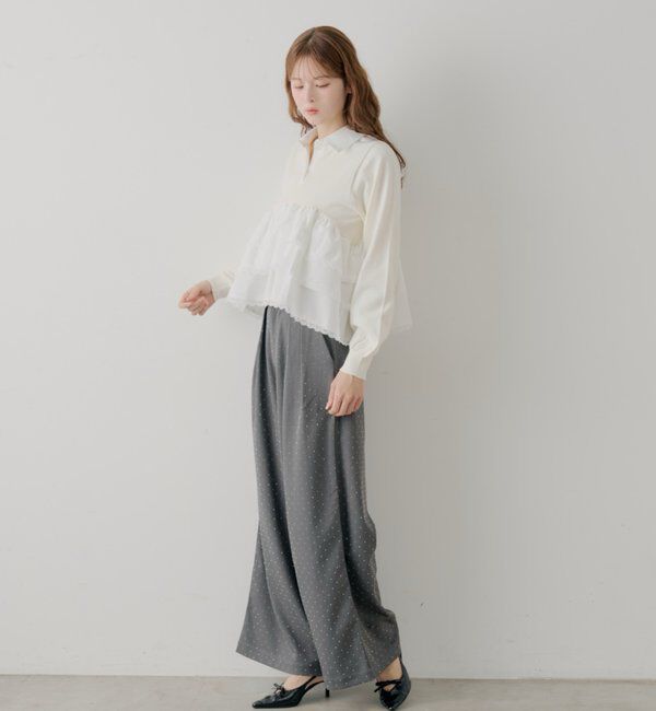  「【SALON by Chico】レースティアードペプラム襟付きニット」|ニット・セーター|