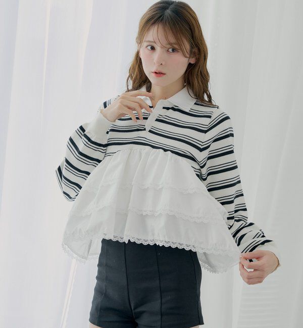  「【SALON by Chico】レースティアードペプラム襟付きニット」|ニット・セーター|