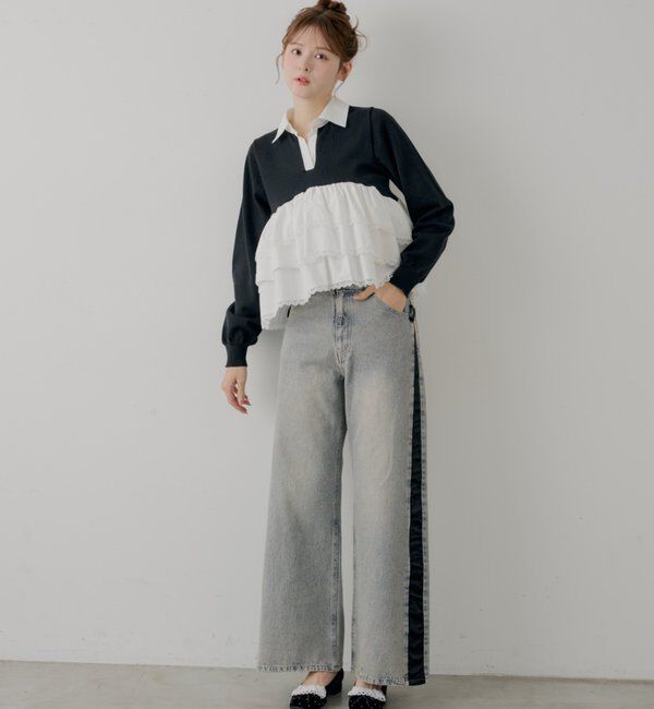  「【SALON by Chico】レースティアードペプラム襟付きニット」|ニット・セーター|