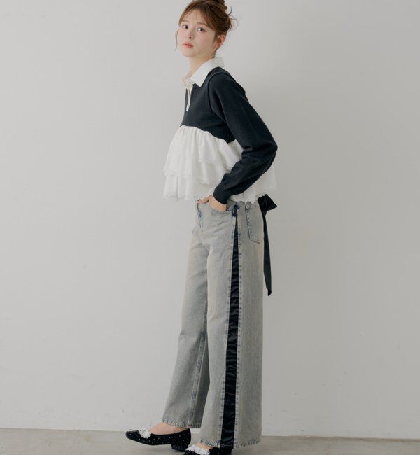  「【SALON by Chico】レースティアードペプラム襟付きニット」|ニット・セーター|