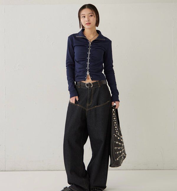  「スタッズジップギャザートップス」|Tシャツ・カットソー|