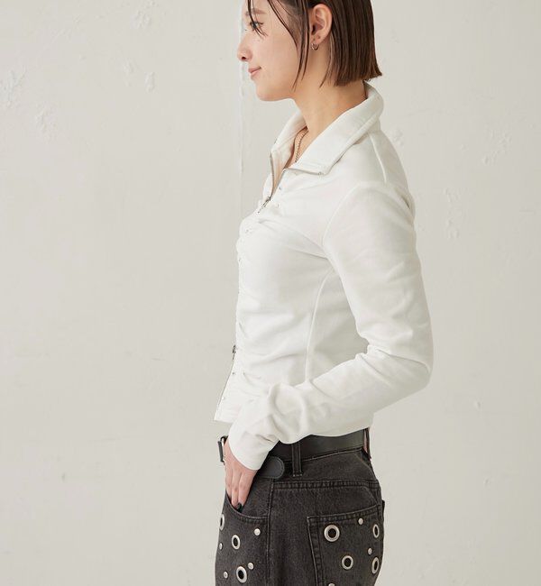  「スタッズジップギャザートップス」|Tシャツ・カットソー|