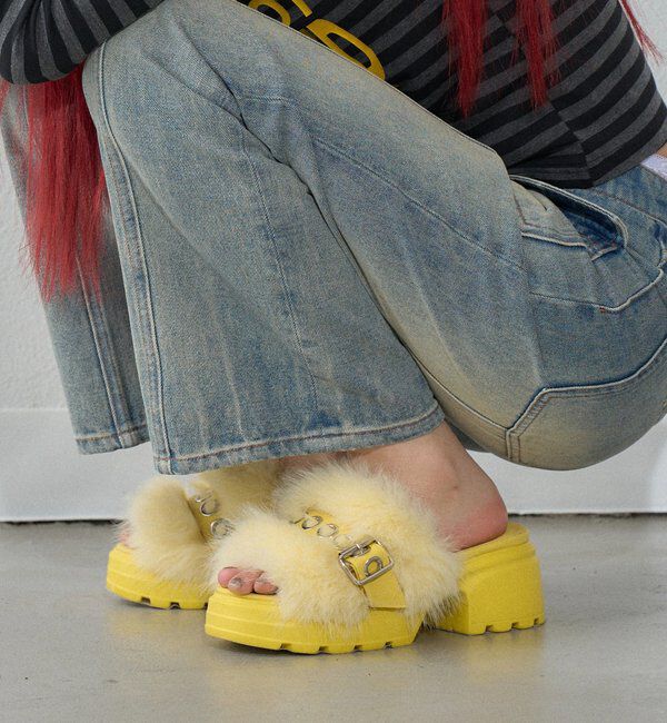  「ファーベルトサンダル」|サンダル|イエロー