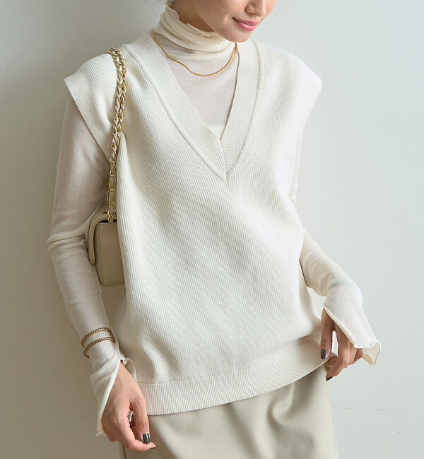 Rouge vif「モールニット片畔ベスト」|ベスト・ジレ|アイボリー