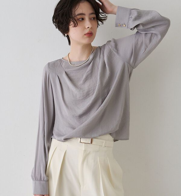 Rouge vif「【一部店舗限定】ドレープサテンブラウス」|シャツ・ブラウス|ライトグレー