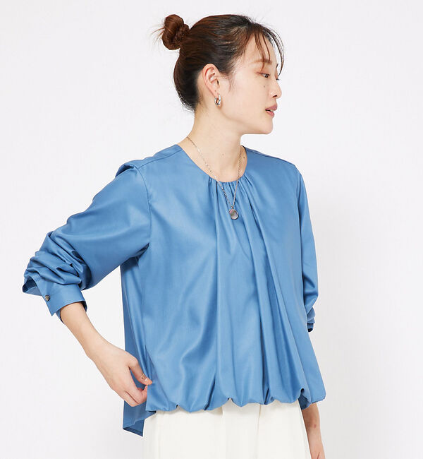 qualite「フロントバルーンブラウス」|シャツ・ブラウス|ブルー