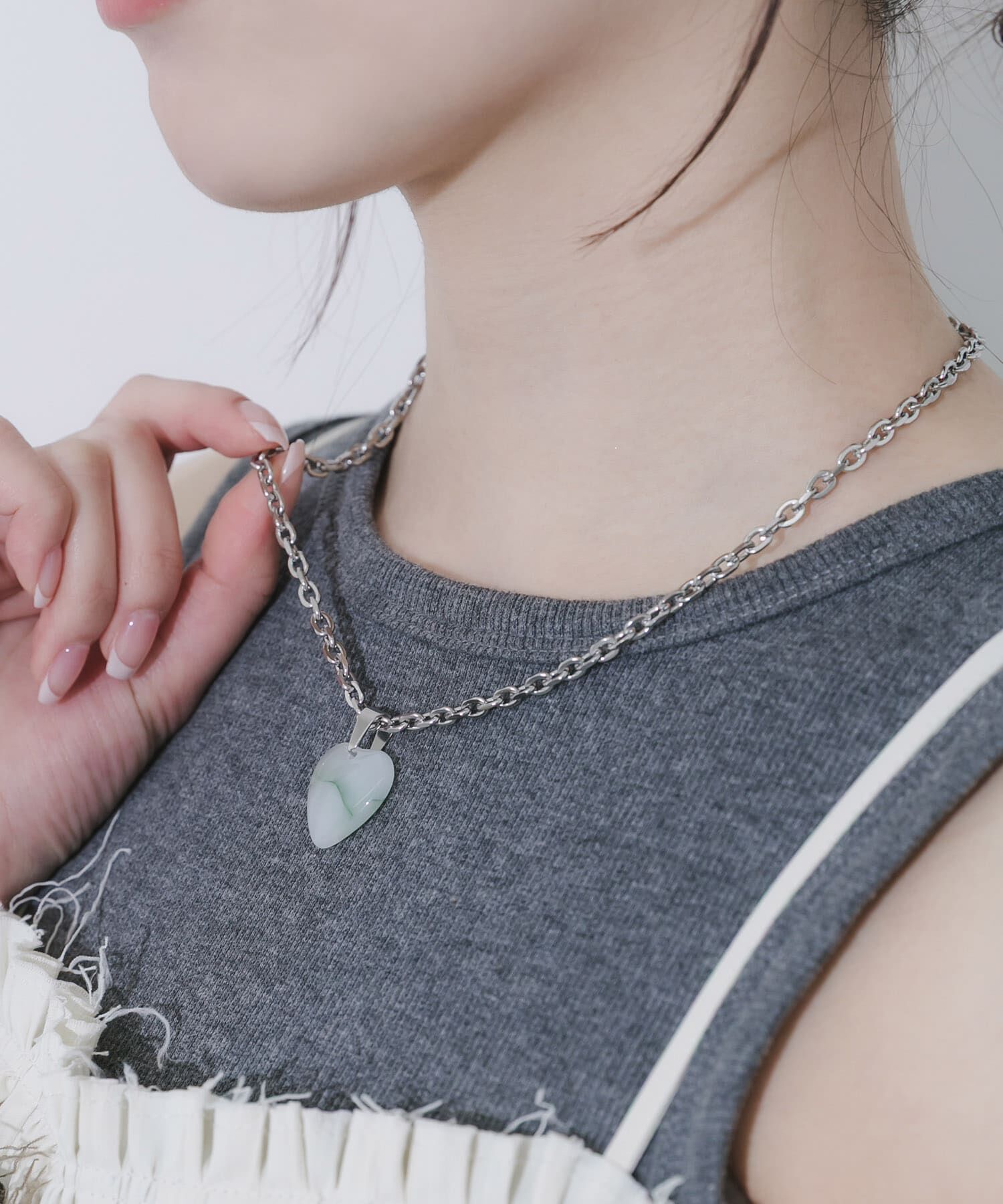 SMELLY「ステンレスマーブルハートトップネックレス」|ネックレス|