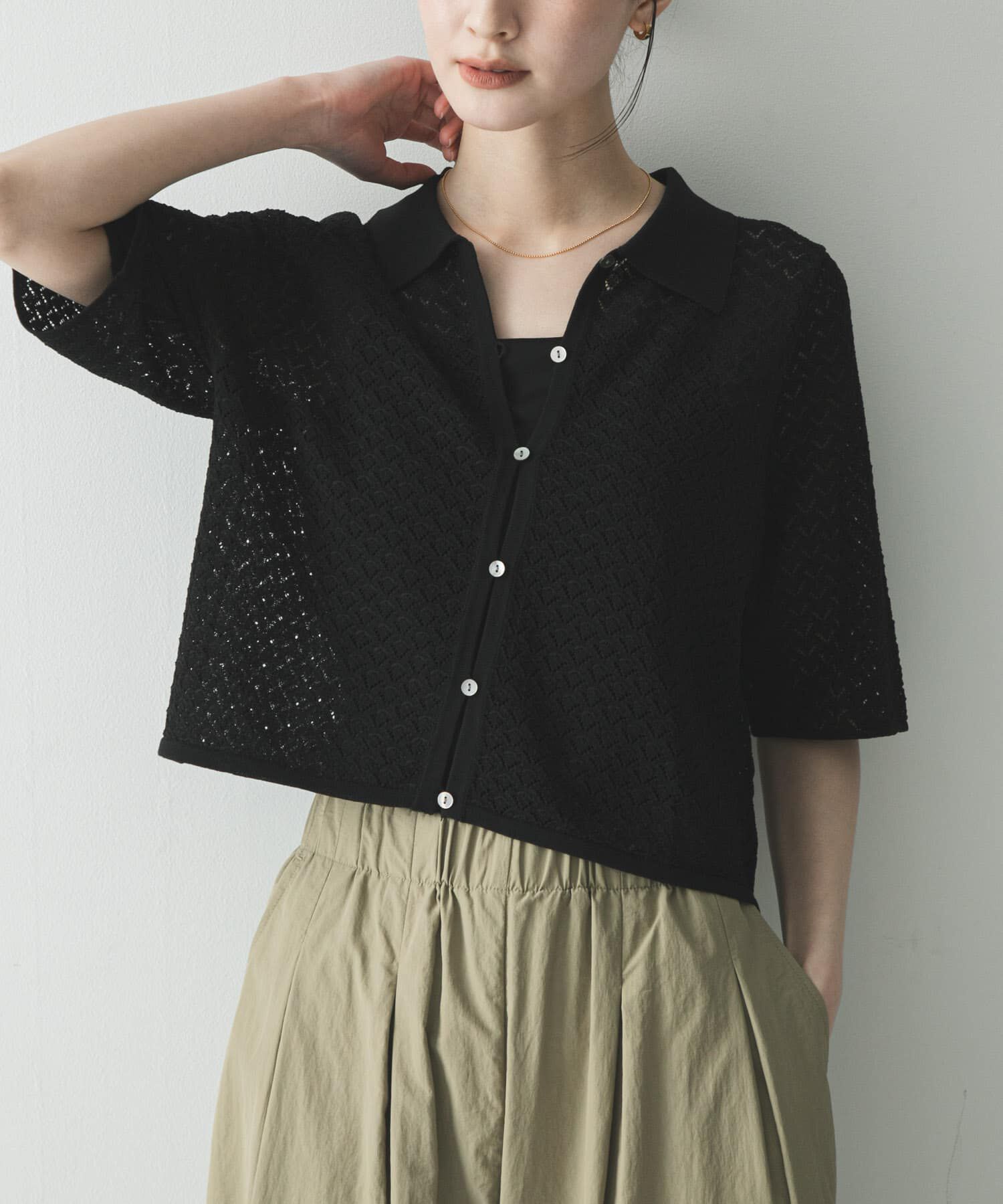 URBAN RESEARCH「シャツカラーレースニット」|ニット・セーター|