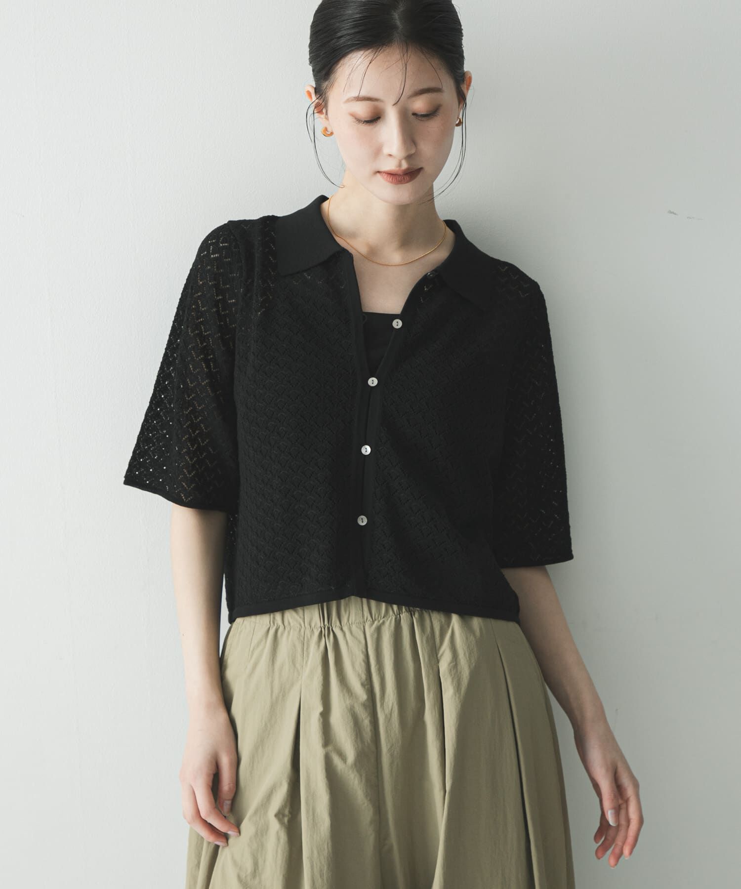 URBAN RESEARCH「シャツカラーレースニット」|ニット・セーター|