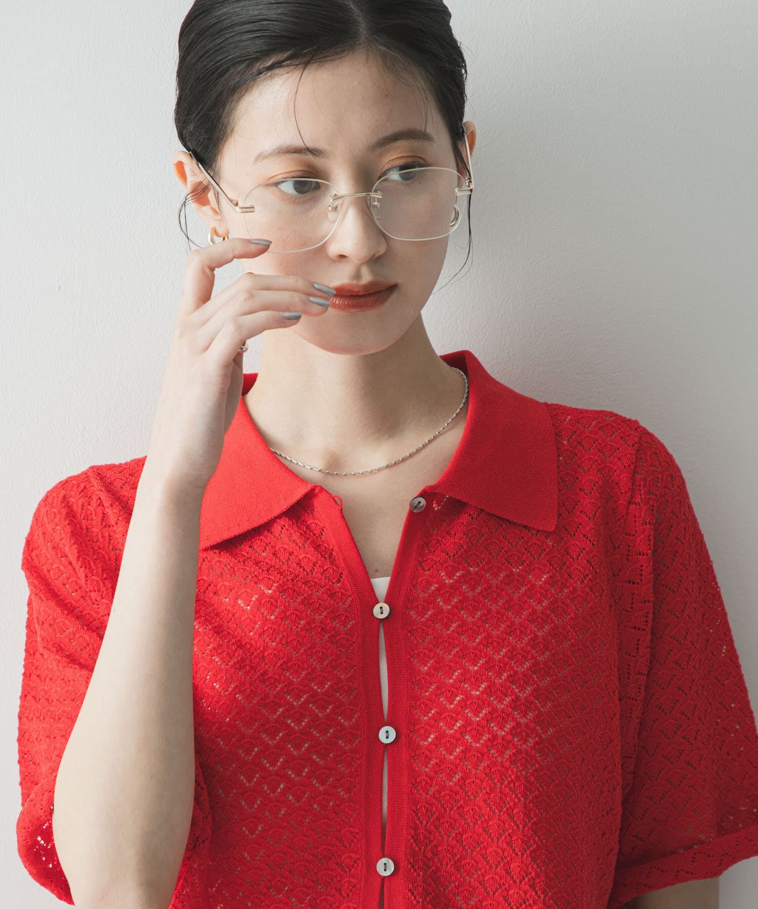 URBAN RESEARCH「シャツカラーレースニット」|ニット・セーター|