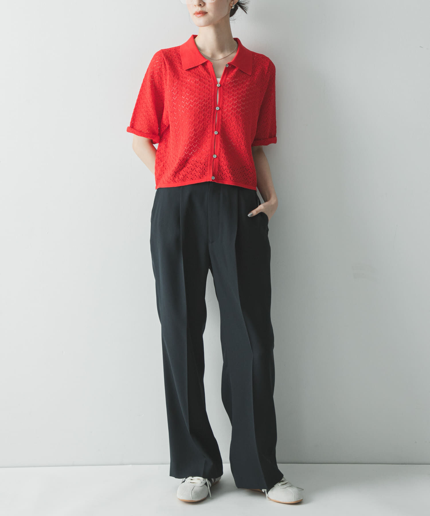 URBAN RESEARCH「シャツカラーレースニット」|ニット・セーター|