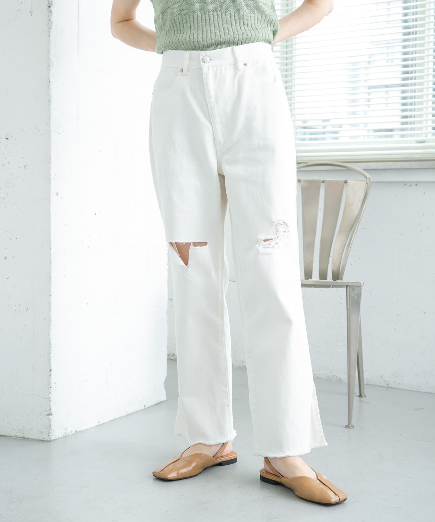  「リメイクダメージスリットデニム」|デニム|