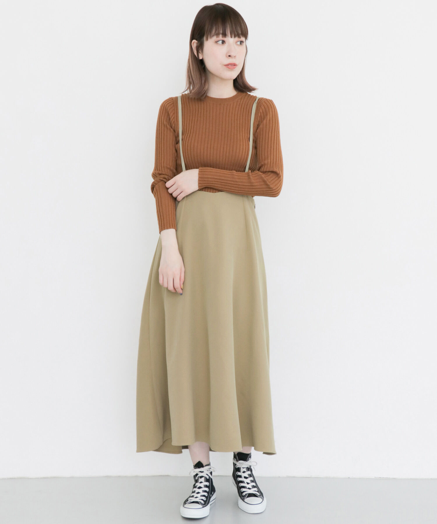  「サスペンダーフレアスカート&there4;」|スカート|ベージュ