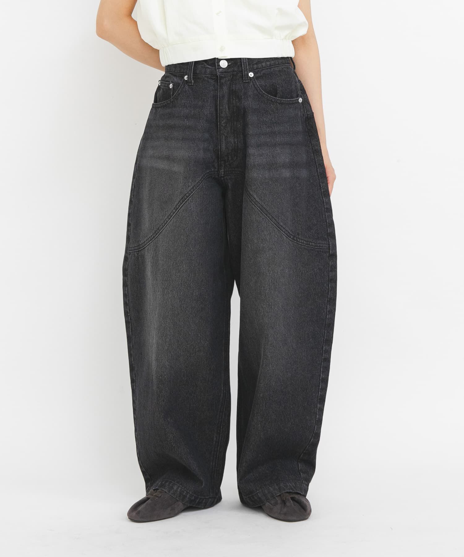  「シームデザインカーブデニム」|デニム|ブラック