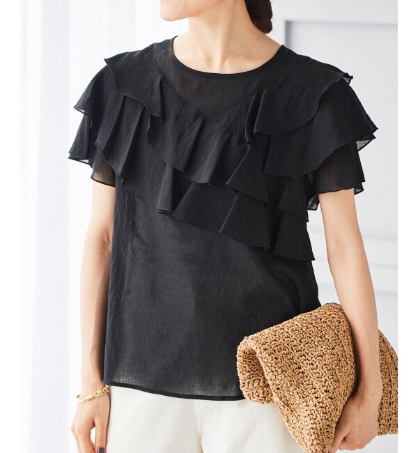 le.coeur blanc「《手洗い可能》ティアードフリルスリーブブラウス」|シャツ・ブラウス|