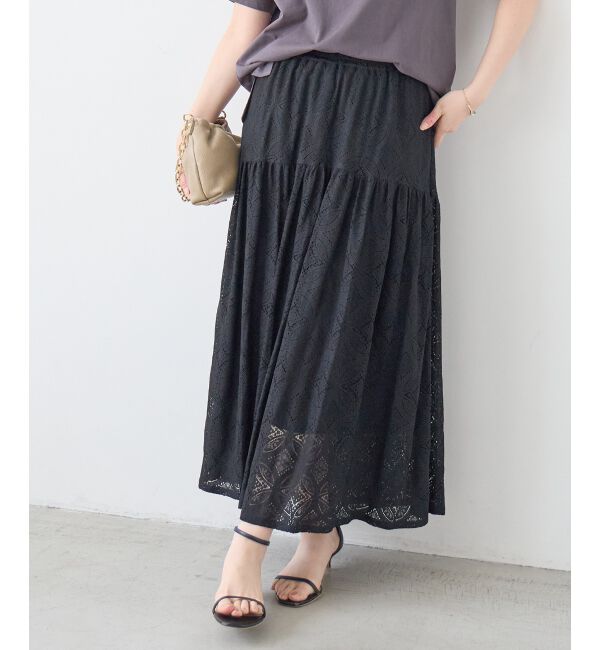  「レースギャザーキリカエスカート」|スカート|ブラック