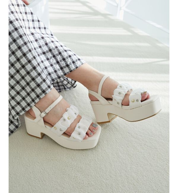  「シアービジュー厚底サンダル」|サンダル|