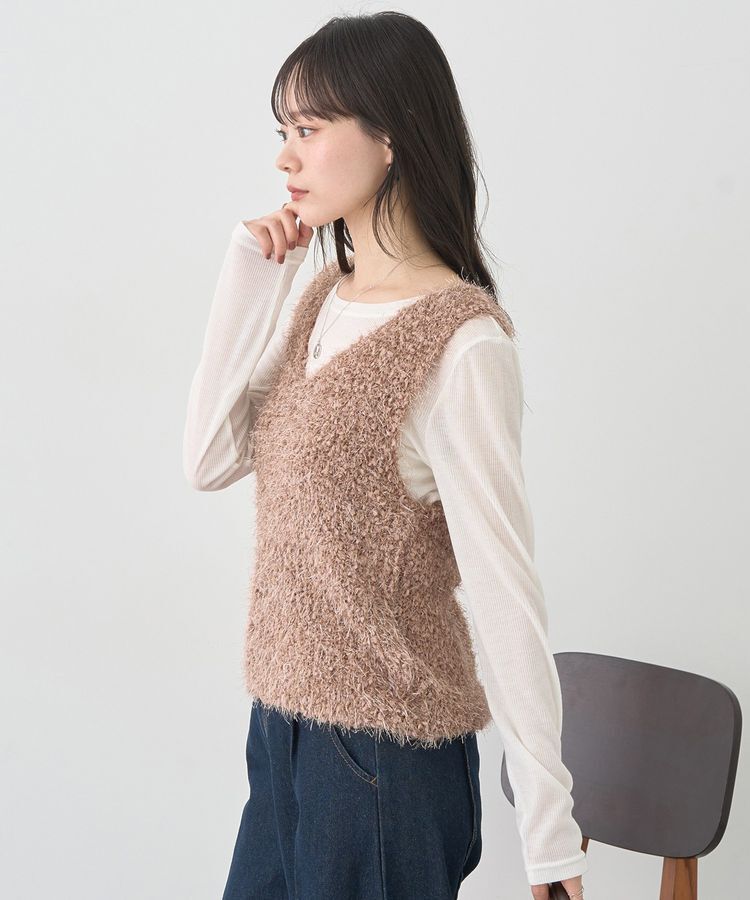 earth music&ecology「ポンポンヤーンベスト」|ベスト・ジレ|