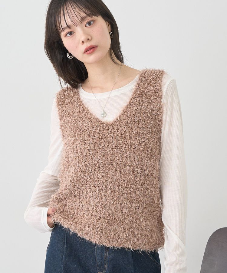 earth music&ecology「ポンポンヤーンベスト」|ベスト・ジレ|