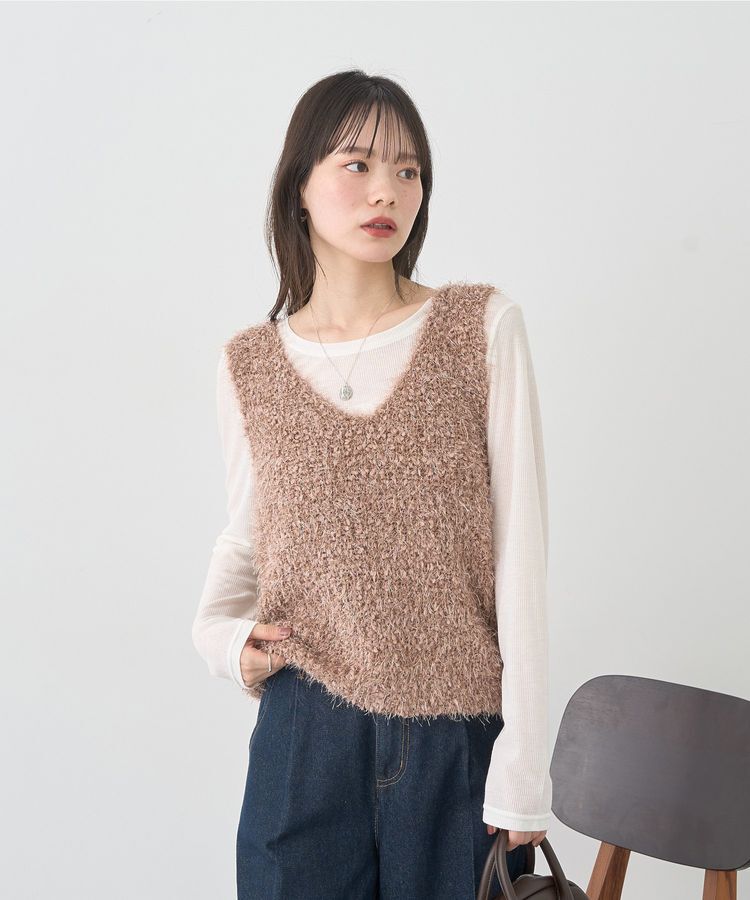 earth music&ecology「ポンポンヤーンベスト」|ベスト・ジレ|