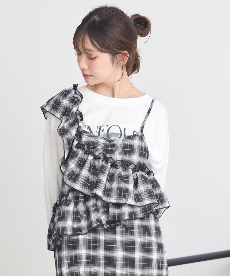 earth music&ecology「2wayフリルチェックキャミワンピース」|ワンピース|