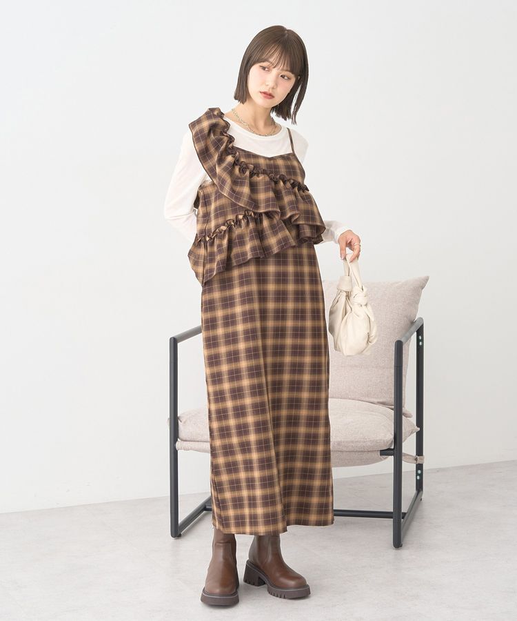 earth music&ecology「2wayフリルチェックキャミワンピース」|ワンピース|