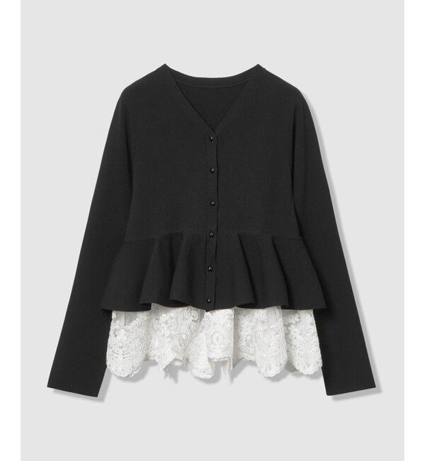LOULOU WILLOUGHBY「【LOULOU WILLOUGHBY】レースレイヤーペプラムカーディガン」|カーディガン|