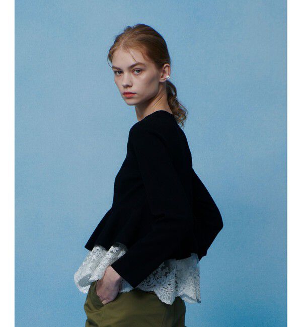 LOULOU WILLOUGHBY「【LOULOU WILLOUGHBY】レースレイヤーペプラムカーディガン」|カーディガン|