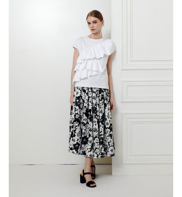 LOULOU WILLOUGHBY「WEB 一部店舗限定【LOULOU WILLOUGHBY】モノトーンフラワープリントギャザースカート」|スカート|