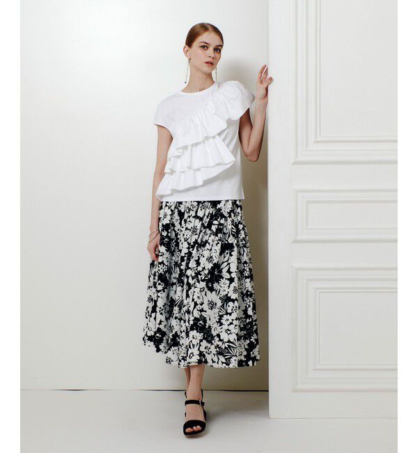 LOULOU WILLOUGHBY「WEB 一部店舗限定【LOULOU WILLOUGHBY】モノトーンフラワープリントギャザースカート」|スカート|