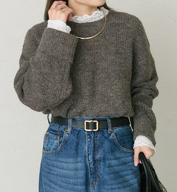  「ネップクルーネックニットプルオーバー」|キャミソール|