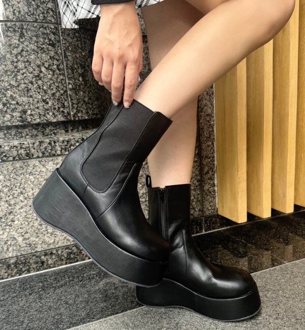  「【マイナス3キロ見え】サイドゴアボリュームソールショートブーツ」|その他|