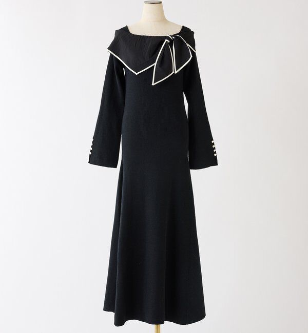  「異素材リボンニットロングワンピース」|ワンピース|