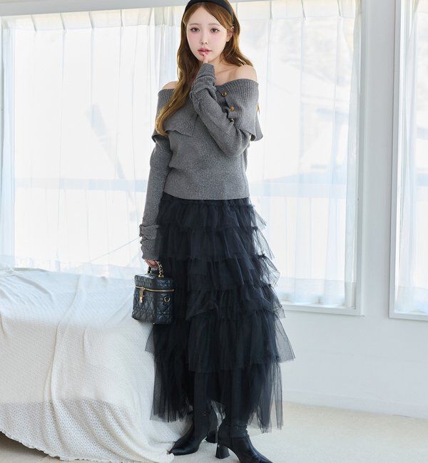  「段々チュールロングスカート」|スカート|