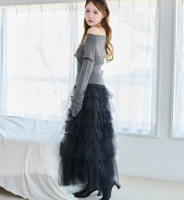  「段々チュールロングスカート」|スカート|