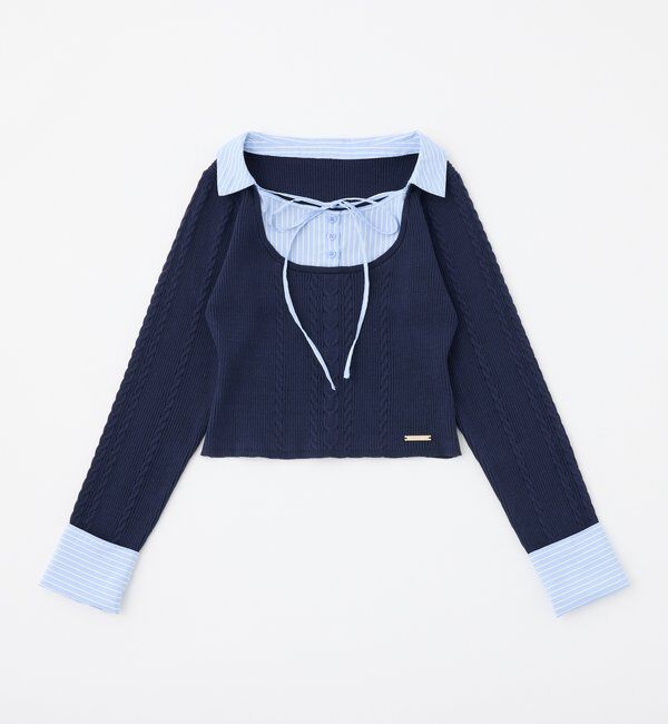  「シャツドッキングレイヤード風ニット」|ニット・セーター|