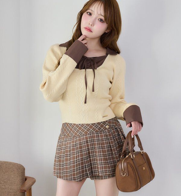  「シャツドッキングレイヤード風ニット」|ニット・セーター|